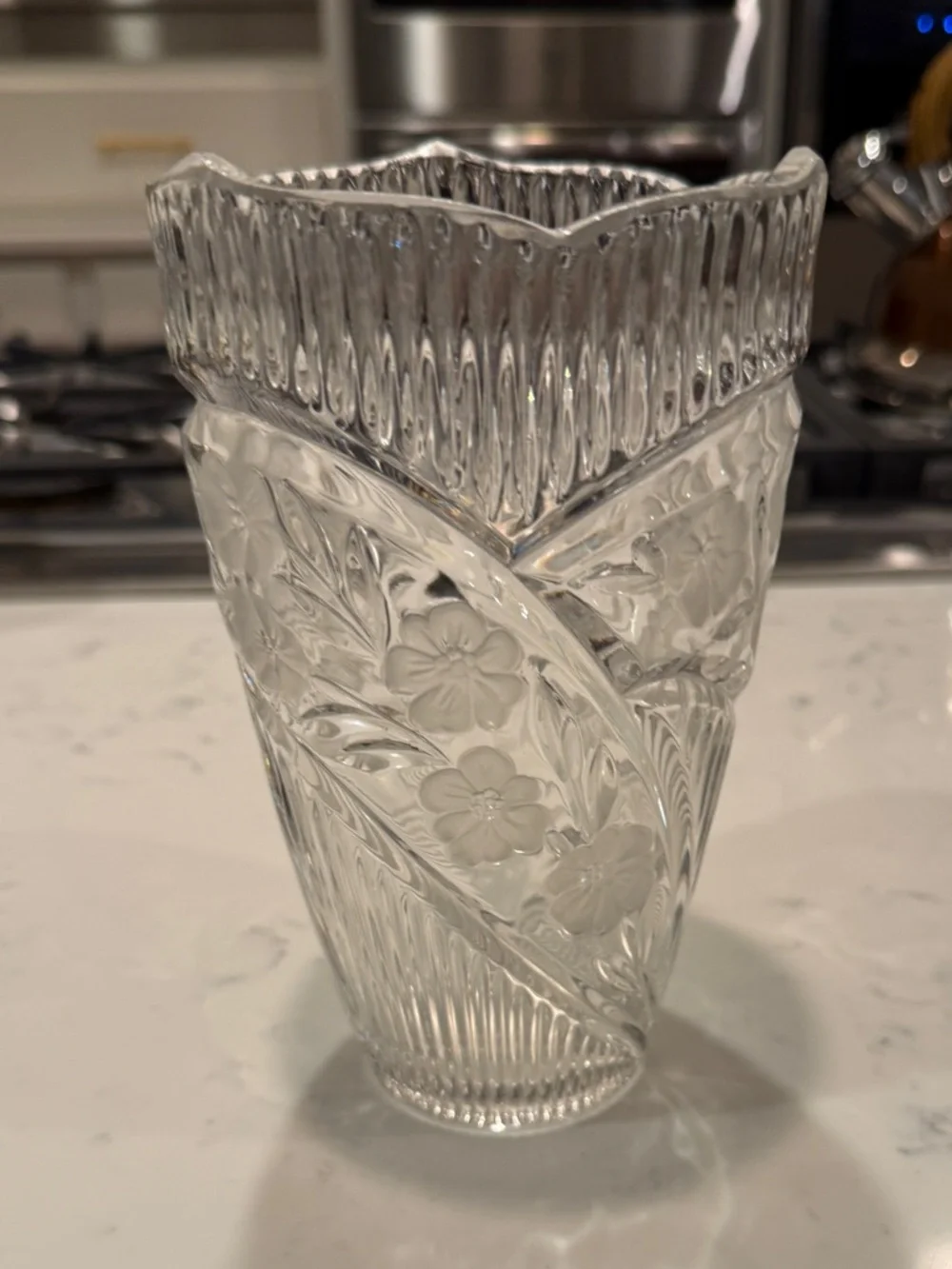 Crystal Clear Vase With Elaborate Etched Detailing Vintage